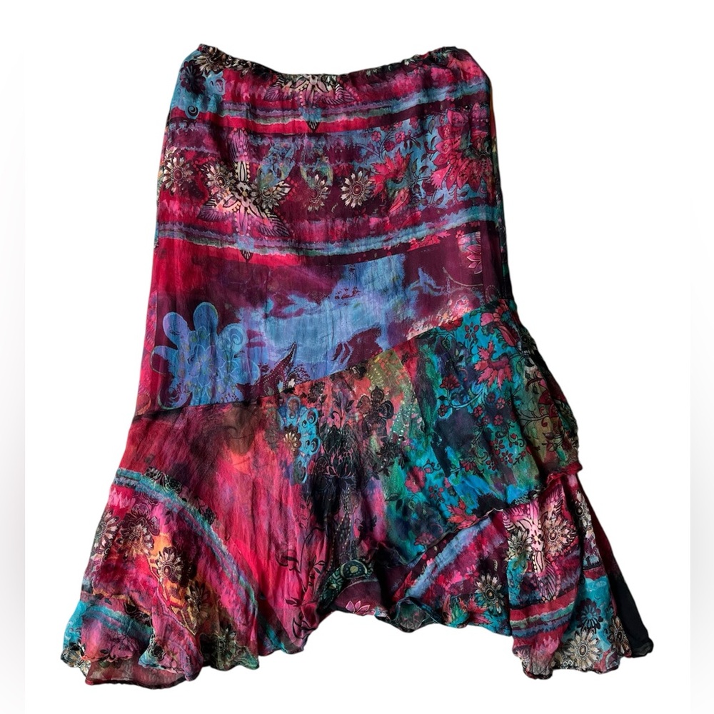 VINTAGE CHICOS SILK MAXI SKIRT MULTICOLOR SIZE 1 WOMENS BOHO
